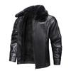 Men's Brown Faux Leather Jacket Fleece-Lined Warm Winter Coat with Fur Collar