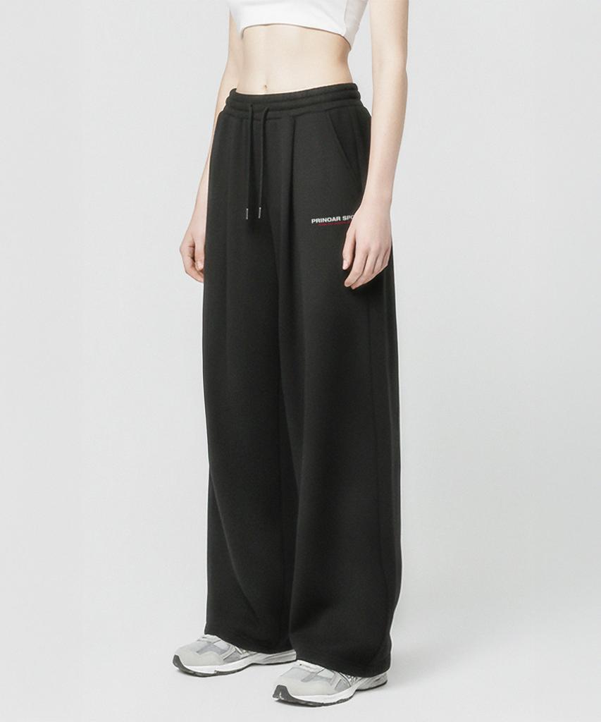PRINOAR [Fleece Lined] Small Sports String One-Pleat Wide Pants - Black