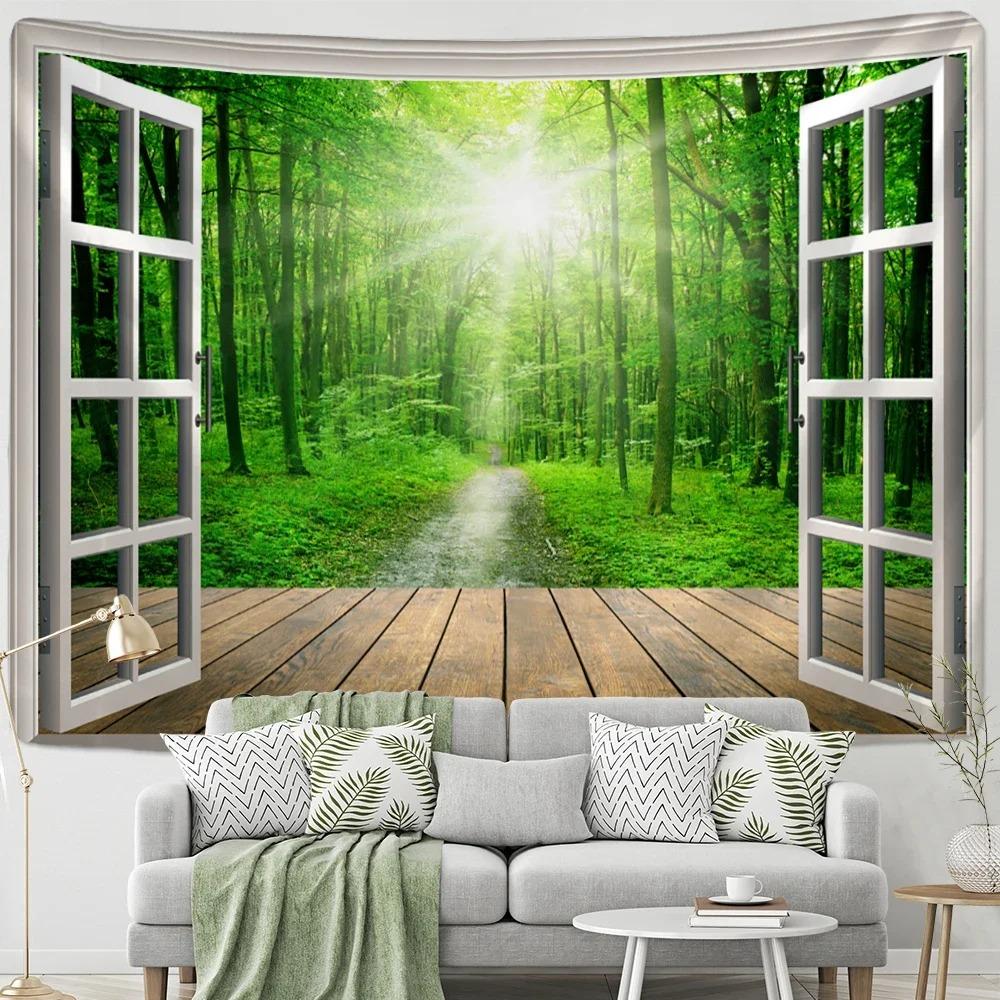 Window Woods Landscape Wall Decoration Tapestry Home Living Room Tapestry