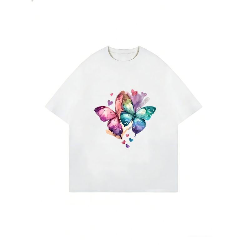 Oversized T Shirt Dress Black Rainbow Butterfly And Hearts Print Casual Streetwear For Women