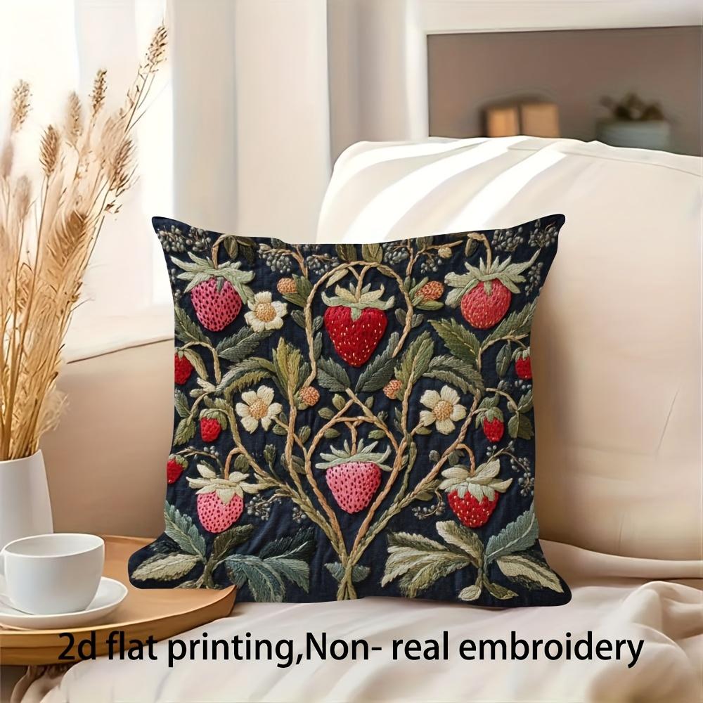 William Morris Stil Erdbeer-Ranken-Druck Kissenbezug, Vintage Botanisch Floral Dekorative Kissenhülle für Sofa Couch