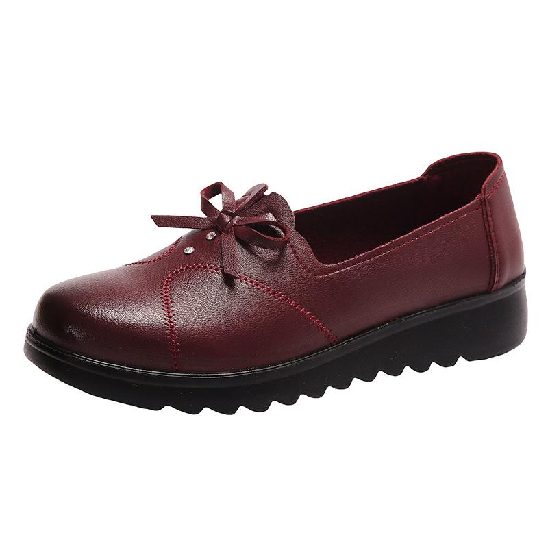 Fashion Bow Loafers Luxury Designer Breathable Slip-On Leather Shoes Casual Wedge Heel Lightweight 2024 Outdoor Walking Shoes Mom Shoes