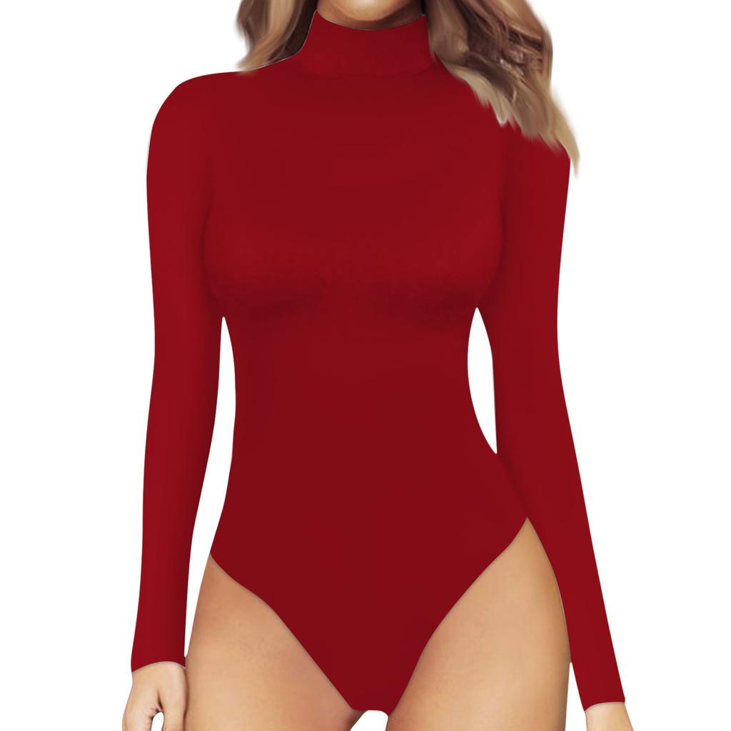 Women's One-piece T-shirt Slim Long Sleeve Half High Neck Color Jumpsuit Top