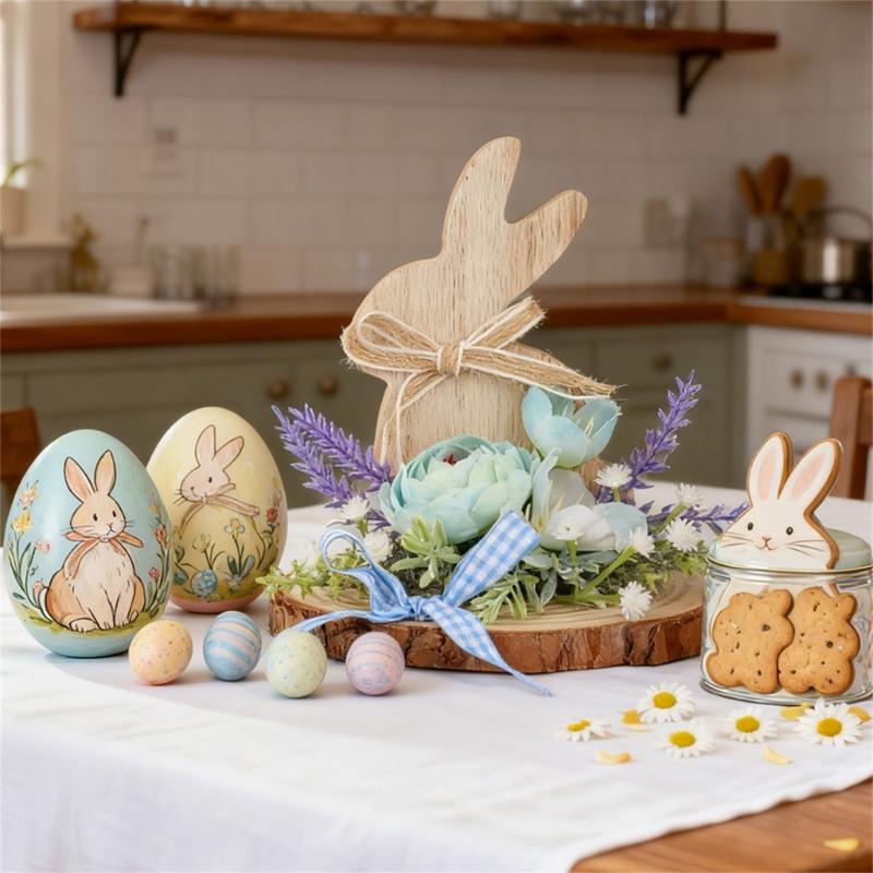 Wooden Easter Rabbit Sculpture Animal Figurine Ornament Spring Home Decoration For Mantels Bookshelf Tabletop Display