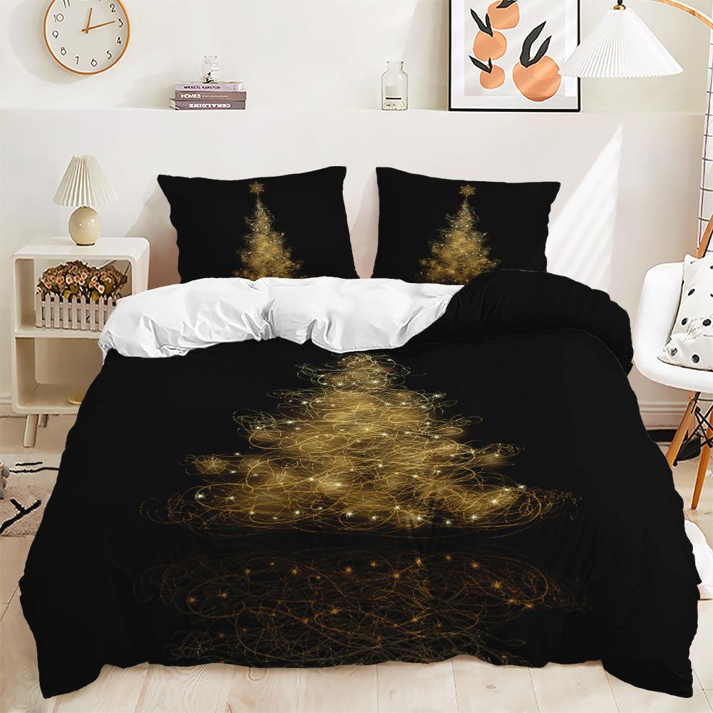 Three-Piece Quilt Cover Christmas Elk Holiday Decoration Bedding Digital Printing Kit