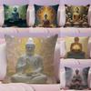 Boeddhabeeld En Lotus Kussenhoes Natuurlijk Linnen Kussensloop Dubbelzijdige Print Decoratieve Bankkussensloop Woondecoratie Cadeau