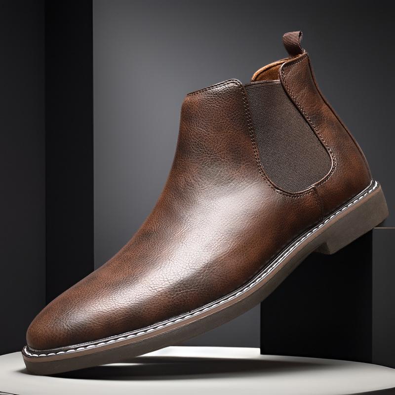 Bottines Chelsea pour Hommes Style Britannique Bottes en Cuir d'Affaires Bottes Hautes Décontractées Bottines Pointues à la Cheville Mode Bottes de Luxe pour Hommes