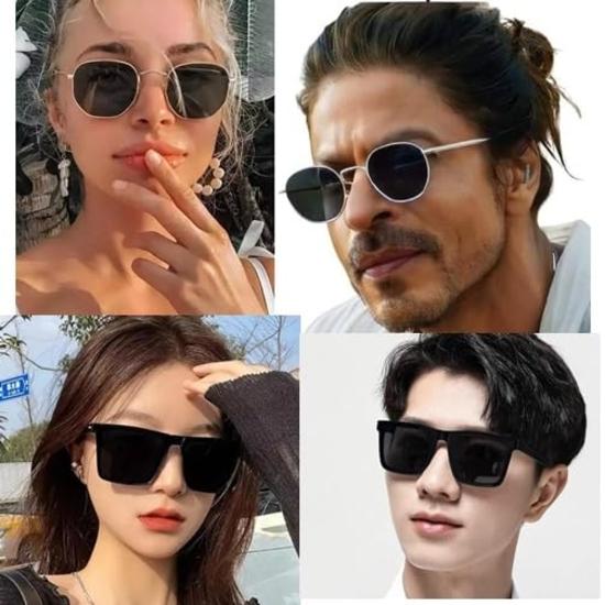 Sheomy Square Sunglasses For Men Unisex Set of 4 Goggles for Women Goggles Square Sunglasses Goggles for Women Black Sunglass Combo Unisex Sunglasses