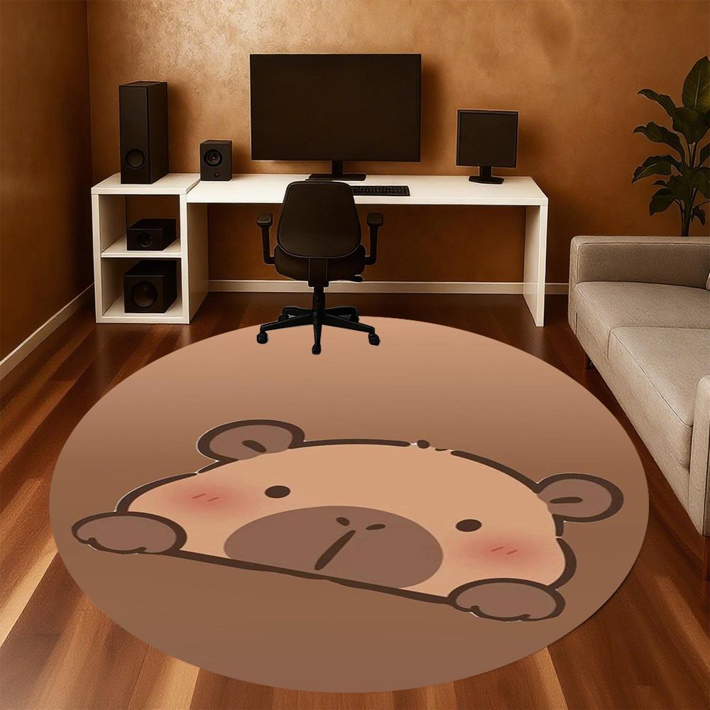 1PC Cute Capybara Animal Kawaii Round Chair mat Area Rug - Non-Slip, Floor Mat for Office, Bedroom, home decor Christmas Gift c0528106