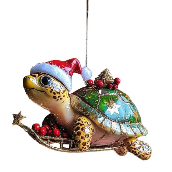 Přívěsek na vánoční stromeček Dekorace Želva s čepicí Santa Clause Design Třpytivá ozdoba Dekorace na sváteční párty