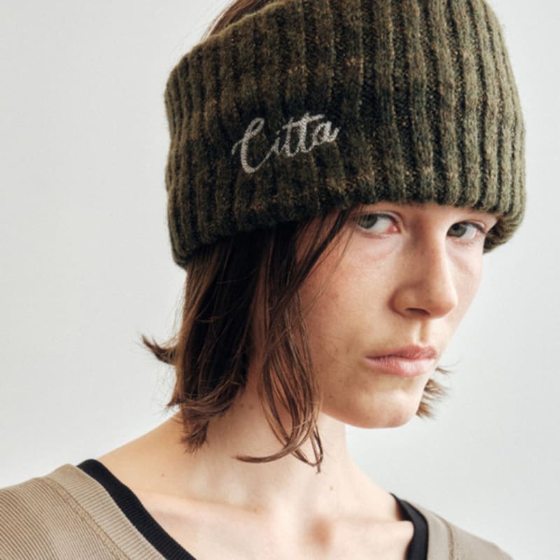 CITTA Signatúrová pletená čelenka s logom_CTA929(kaki)