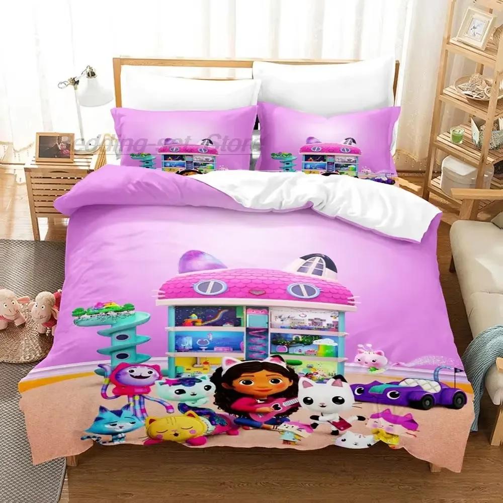Set Biancheria da Letto Casa delle Bambole di Gabby per Camera da Letto Morbido Moderno Copriletto Comodo Copripiumino per Bambini Coperta Trapuntata e Federa