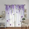Digital Printed Curtains, Purple Mist Flower Language Pattern, Stylish Window Treatment for Living Room Bedroom Decor