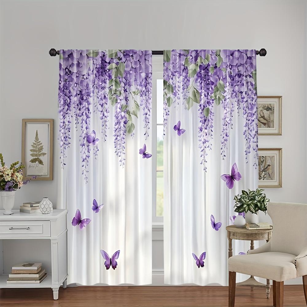 Digital Printed Curtains, Purple Mist Flower Language Pattern, Stylish Window Treatment for Living Room Bedroom Decor