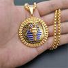 Egyptian Pharaoh Sphinx Necklace Pendant With Chain And Gold Color Stainless Steel Hip Hop Egypt Round Jewelry
