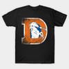 Asian Size Men Black Print T-shirt Retro Denver Football No-Cut Heat Transfer Print Cotton Tshirt