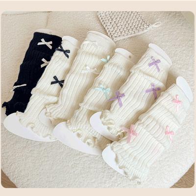 1 Pair Autumn Warm Leg Warmers for Kids Girl Chic Sweet Ballet Bow Knitted Yarn Sock Winter Fashion Cute Pile Sock Legwarmers
