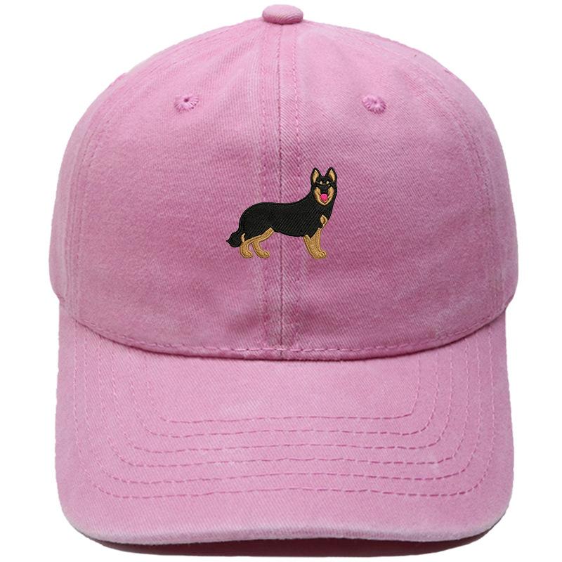 Cartoon German Shepherd Puppy Embroidered Baseball Cap Animal Washed Retro Daddy Hat Men's and Women's Casual Sun Hat