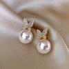 Elegante 925 Sterling Zilveren Vlinder Parel Oorbellen met Ingezette Diamanten – Eenvoudig, Modern Niche Design