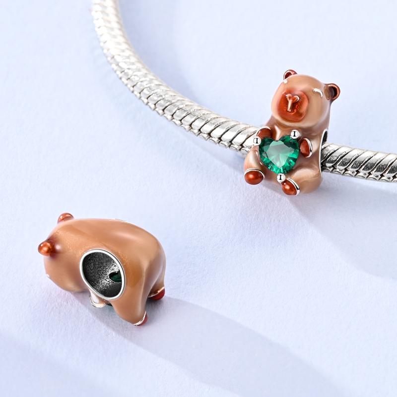 925 Silver Beads Bear Guinea Pig Owl Bee Sheep Dangle Fit Original Bracelet Making For Woman Jewelry DIY Gift