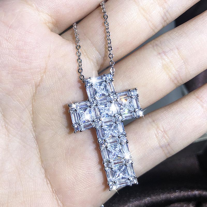 Cross Necklace Men'S And Women'S Zircon Pendant Collarbone Chain Jewelry