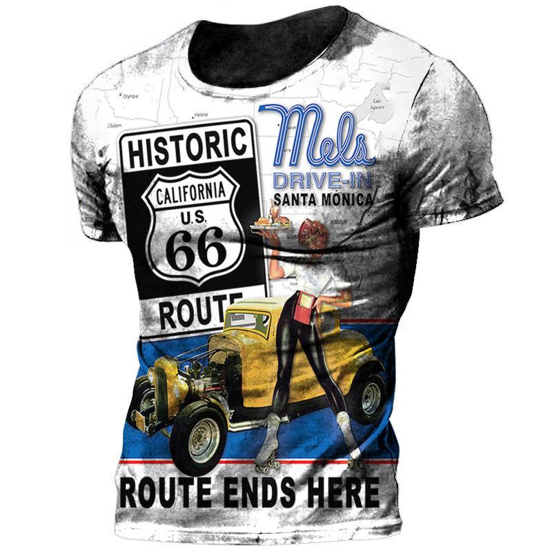 Vintage 66 Route Biker Motor 3d Printed Men's T Shirts Oversized Short Sleeve Camiseta