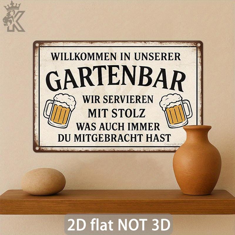 Vintage Deutsches Biergarten Metallschild Willkommen in unserer Biergartenbar mit deutschem Text und Stein-Kunst