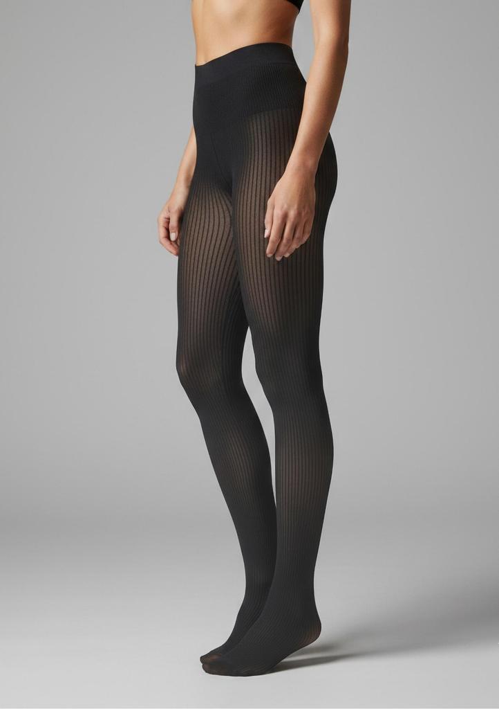 70 Den Black Ribbed Microfiber Tights 1944 Rib Legs