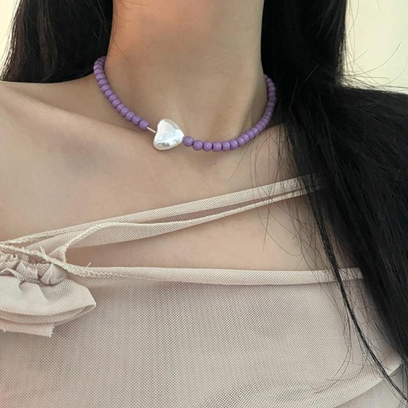 Cool Beaded Heart Choker Necklack Beaded Pendant Necklace Striking Beaded Collar Necklace Perfect Gift for Woman Girls