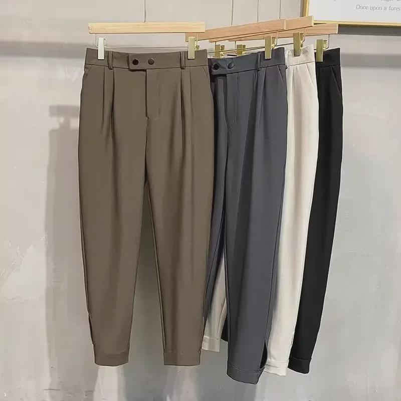 Heren Trendy Koreaanse Stijl Cropped Harembroek - Veelzijdig, Soepelvallend Pak Pasvorm voor Lente en Zomer