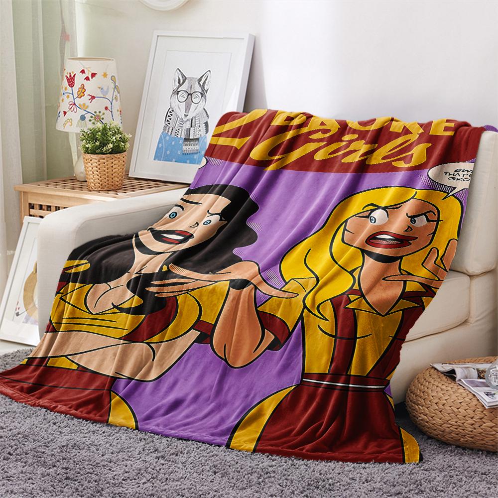 1 Stück 2 Broke Girls Amerikanische Sitcom Print Flanelldecke, Hohe Qualität für alle Jahreszeiten, Heimdekoration, Wärme und Komfort, Perfekt für Weihnachtsgeschenke