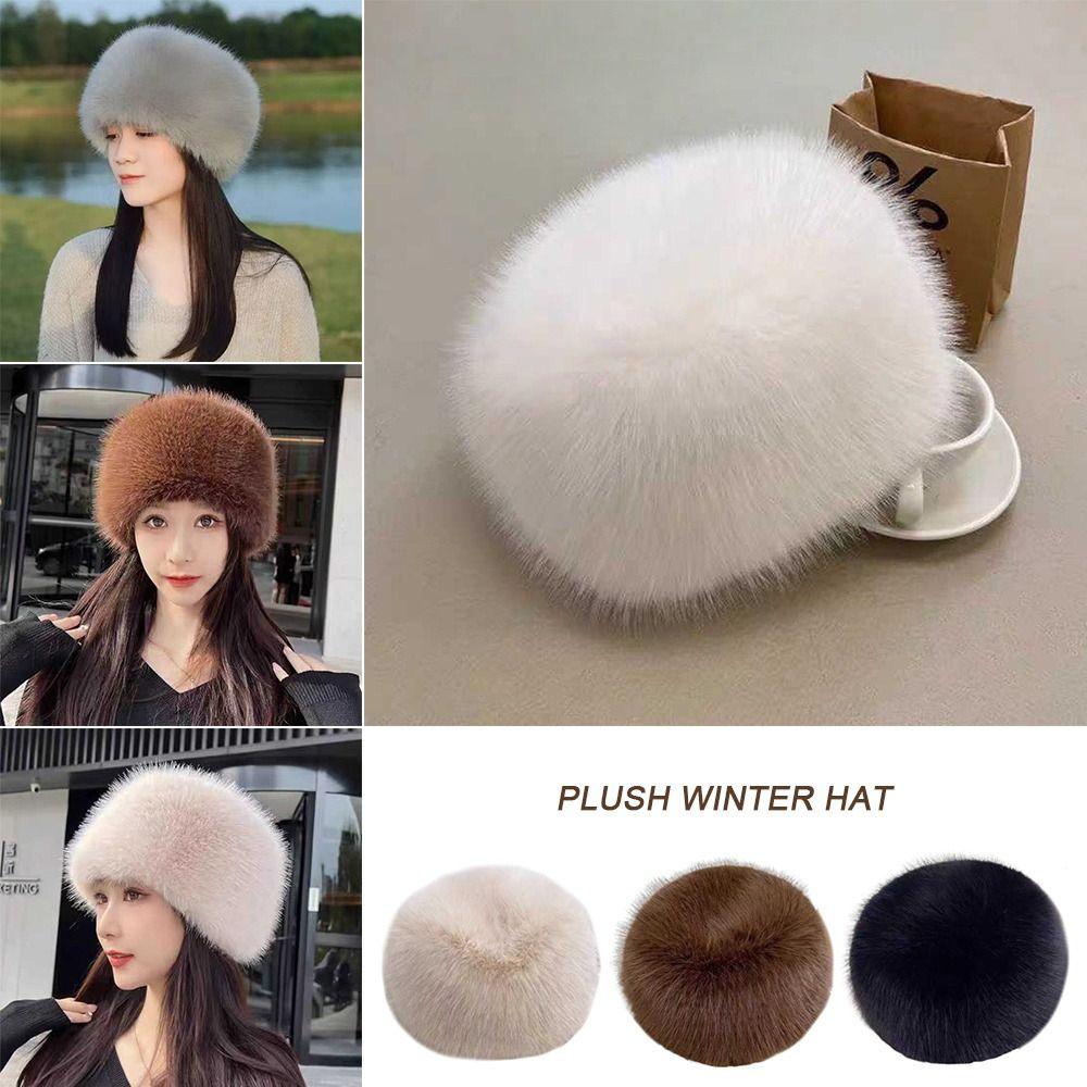 Smooth Plush Fox Fur Hat Thickened Fur Warm Bucket Hat Plush Winter Hat  Outdoor Activities