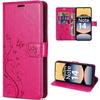 Case for Xiaomi Redmi Note 14 5G (not for 4G) Shockproof Protection Synthetic Leather Floral Butterfly Pattern - Fuchsia