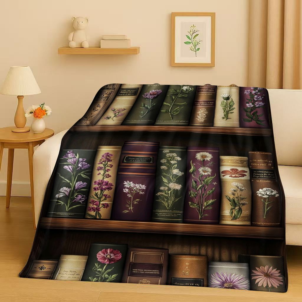 3D Retro Magic Book Library Bookshelf Flannel Blanket,Ultra Soft Warm Plush Throw for Home Bedroom Bed Sofa Cover Office Gift