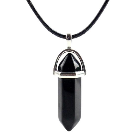 Black Rope Adjustable Exquisite Women Necklace Natural Hexagonal Stone Wire Wrapped Pendant Necklace Jewelry Accessories