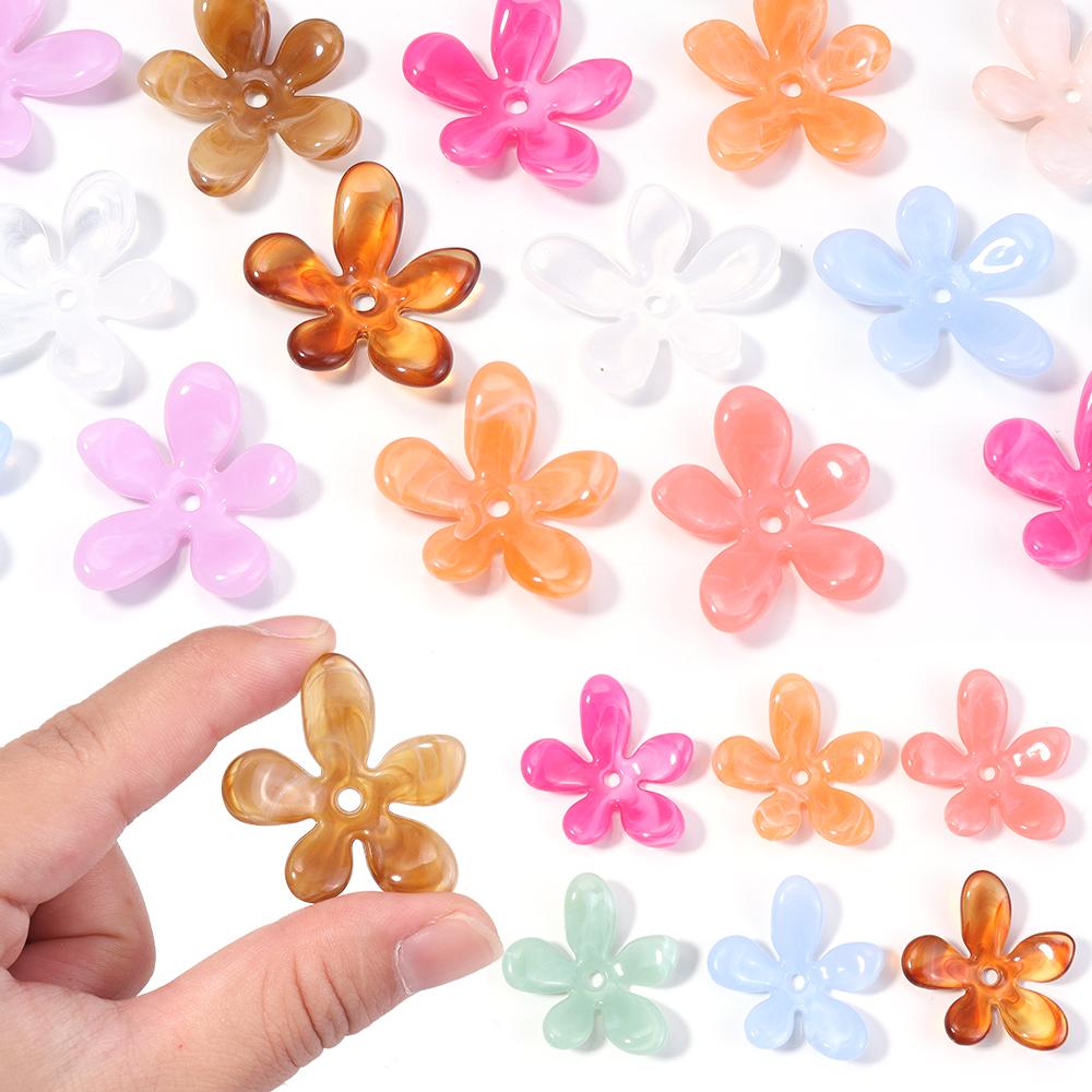 10Pcs Irregular Flower Acrylic Beads Dual Color Flower Spacer Beads Charms Bead Caps For Jewelry Making Diy Bracelet Necklace