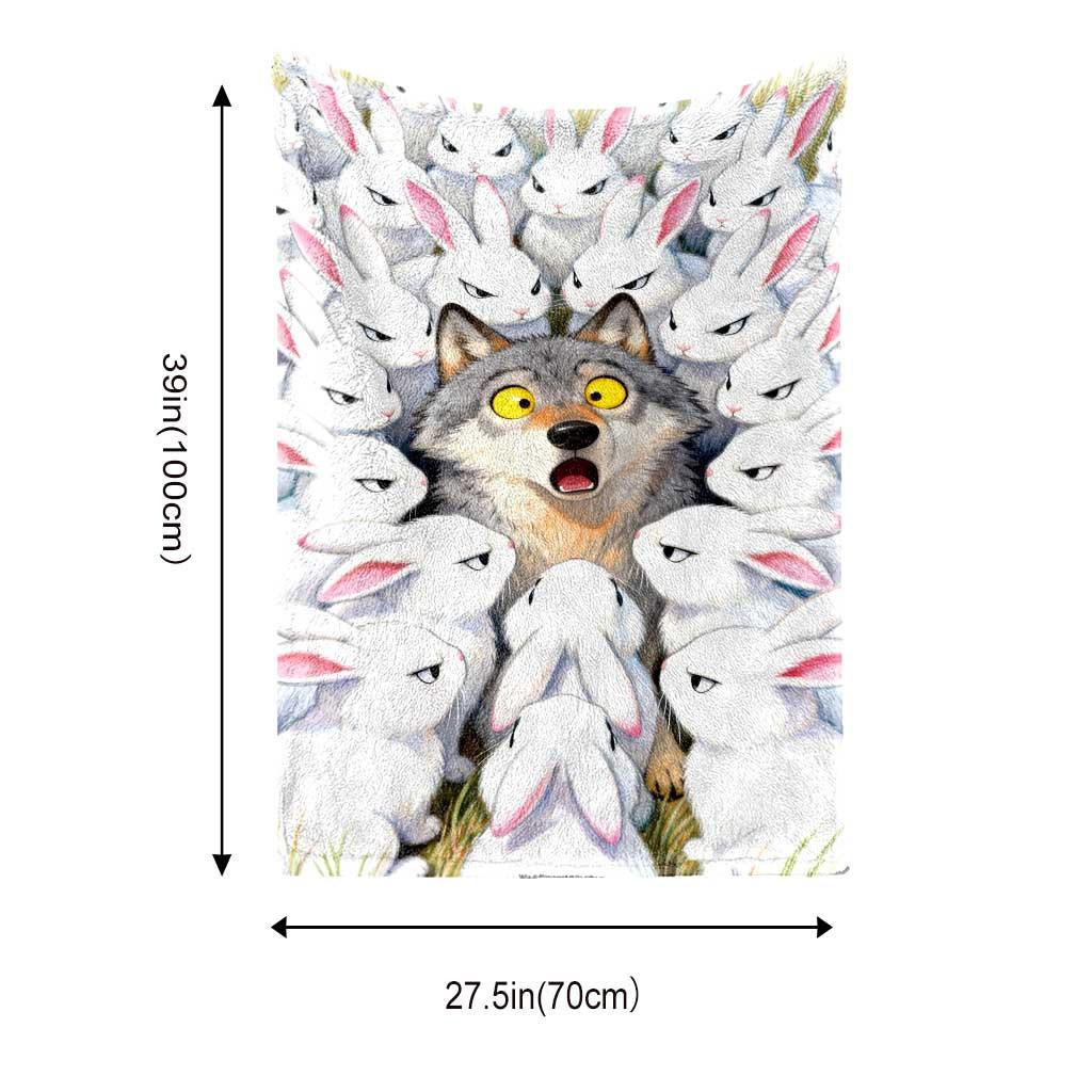 Fun Wolf and Rabbit Pattern Flannel Printed Blanket Suitable for All Seasons Suitable for Living Room Office Sofa and Travel