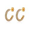 Trendy 316 Stainless Steel C-Shaped Hollow Hoop Earrings Zircon Sparkling 18K Gold Plated Lilia Women Party Occasion