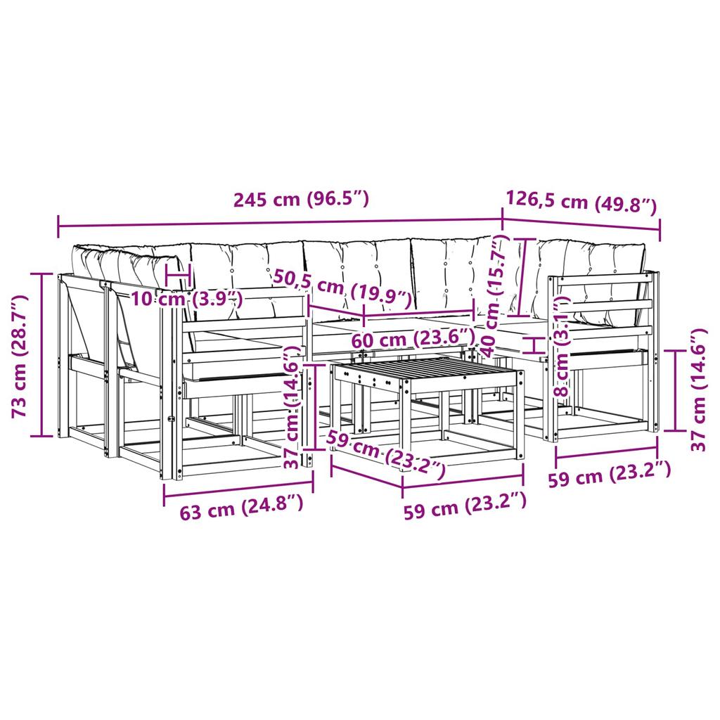 Outdoor Sofa Set with Cushions 7 Pcs Natural and Cream