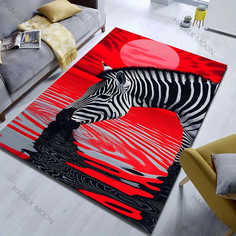 Rode Zebra Drinkwater Print Tapijt voor Slaapkamer Woonkamer Bedzijde Sofa Vloermat Moderne Huisdecoratie Gebiedskleed Groot Formaat