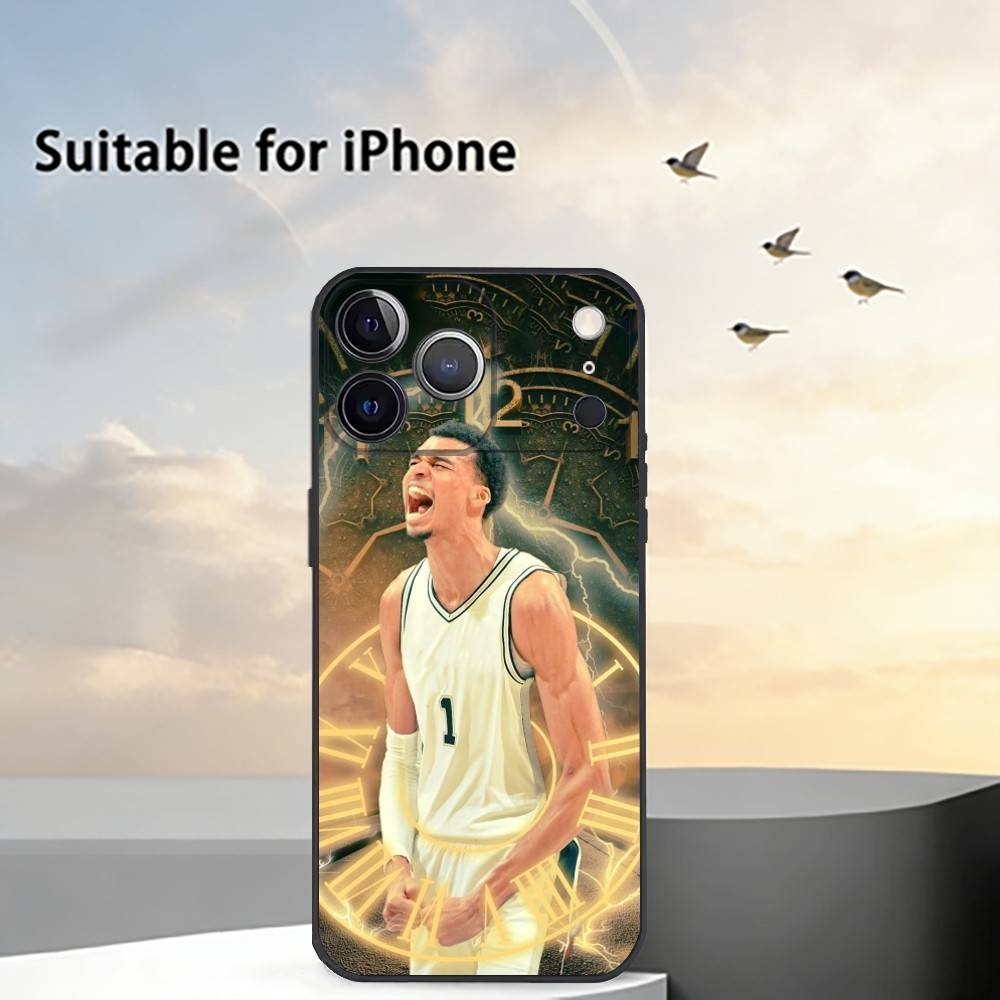 Sports Basketball Victor Wembanyama Phone Case For iPhone 17, 16,15,14,13,12,11 Plus,Pro Max, Others Soft Black Cover