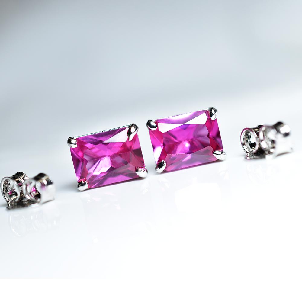 Natural Pink Ruby Earrings 11.10 ct Pair Emerald Cut Pair Gemstone Jewelry Gift