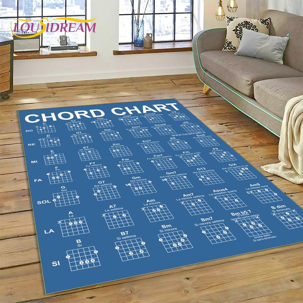 3D Gitaarakkoorden Theorie Grafiek Muziek Vloerkleed Tapijt voor Woonkamer Slaapkamer Huisdecoratie, Vloermat Antislip Decoratie voor Bank Deurmat