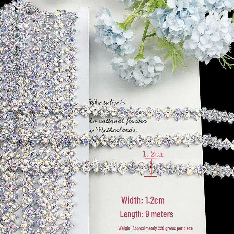 1.2cm Rhinestone Embroidered Chain Lace, Miao Ethnic Waist Decor, DIY Clothing Accessory - 9 Meters