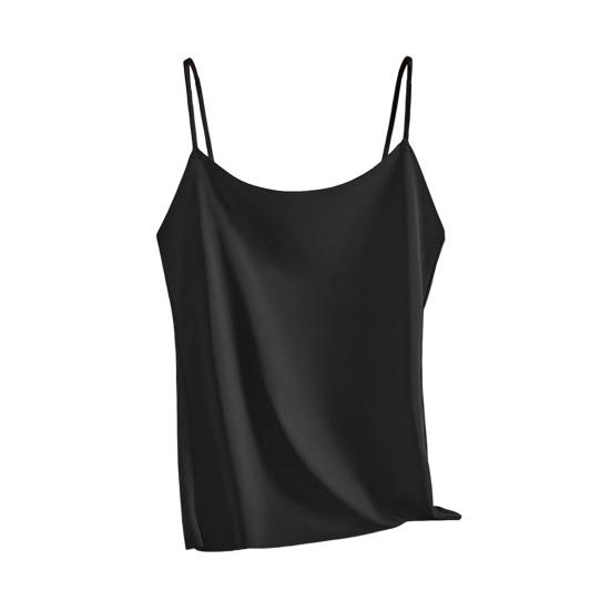 Top Regata Feminino de Cetim de Seda Falsa Seda Gelo Regata de Cetim Alças Finas Sem Mangas Top Cami Gola Careca Sedoso Verão Blusa Básica