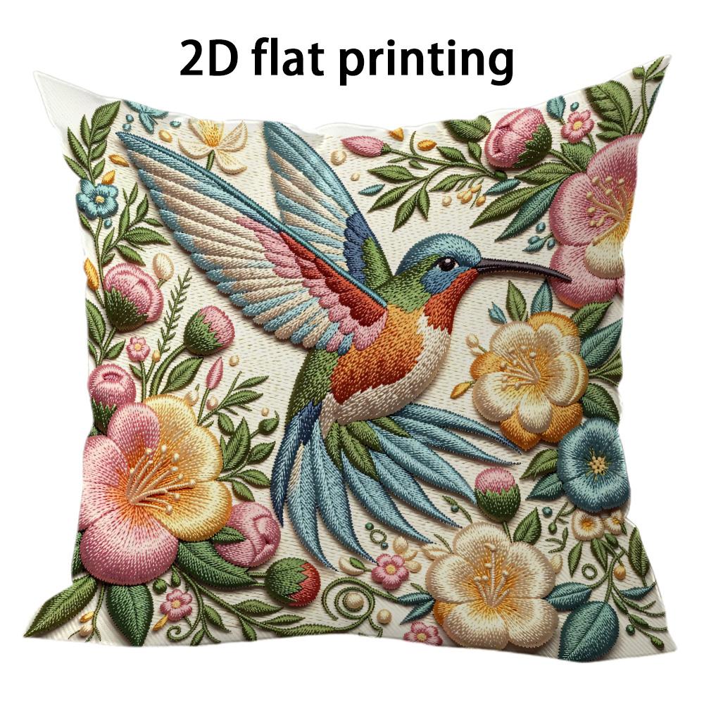 Hummingbird Flower Texture Doublesided Printed Pillow Cover Short Plush Suitable Living Room Bedrooms Sofas Throw Cushion Cover