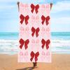 Rosa Schleifenmuster Strandtuch Niedliche Coquette Ästhetik Polyester Badetuch Schnelltrocknend Sandfest Decke für Mädchen Sommerreisen