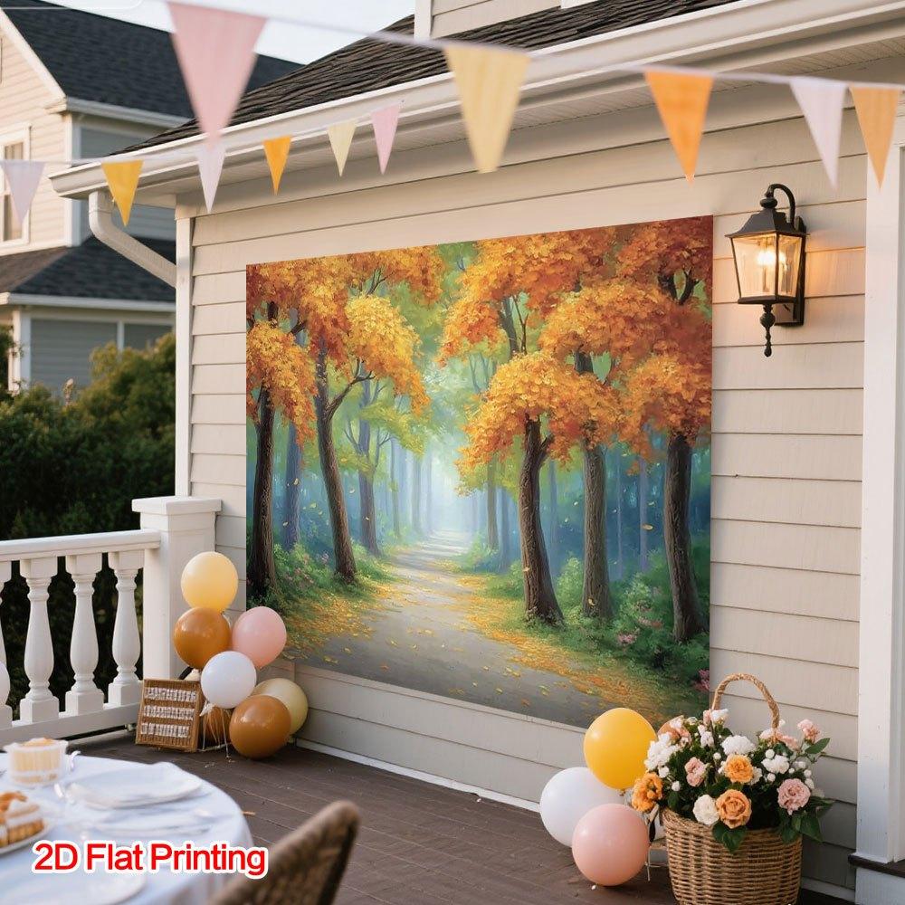 2D plane 1 piece of autumn forest path background fabric made of polyester very suitable for families and gardens