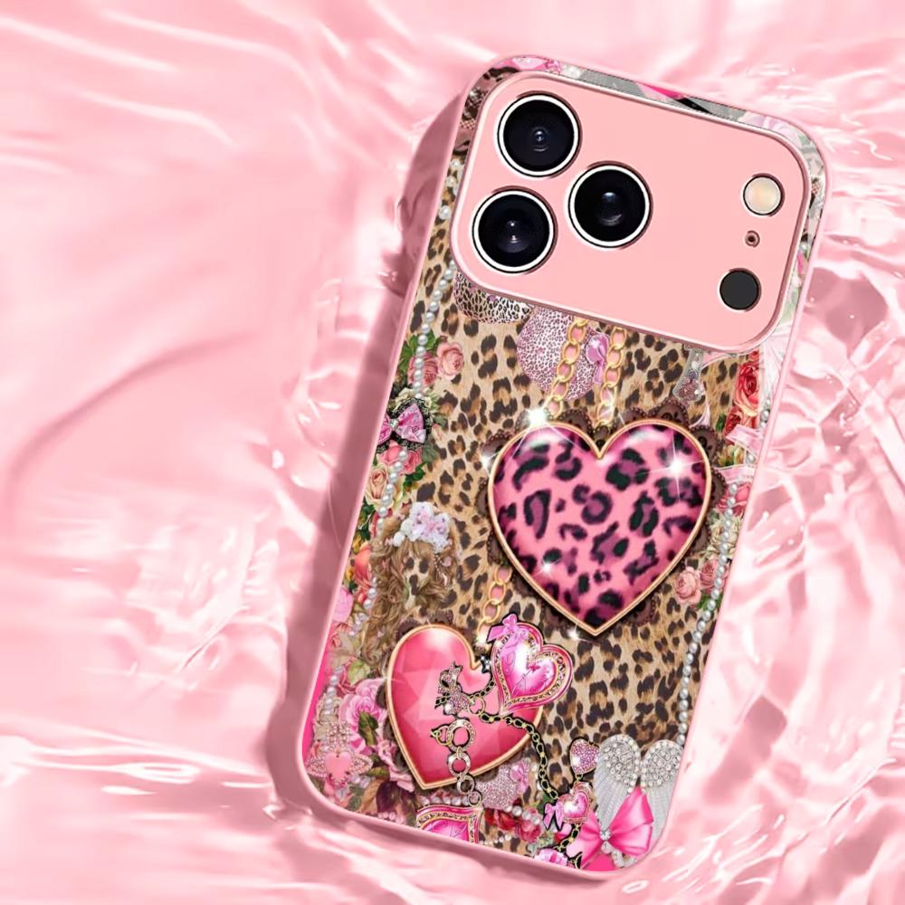 Leopard print heart shape Madam PhoneCase Glass PhoneCase for iPhone 17 16 15 14 13 12pm Pro Plus Dropresistant cellphone Female