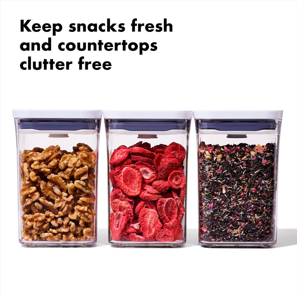 OXO Storage Container 3 Piece Set Easy to Seal with One Hand Pop Container Small Square Short